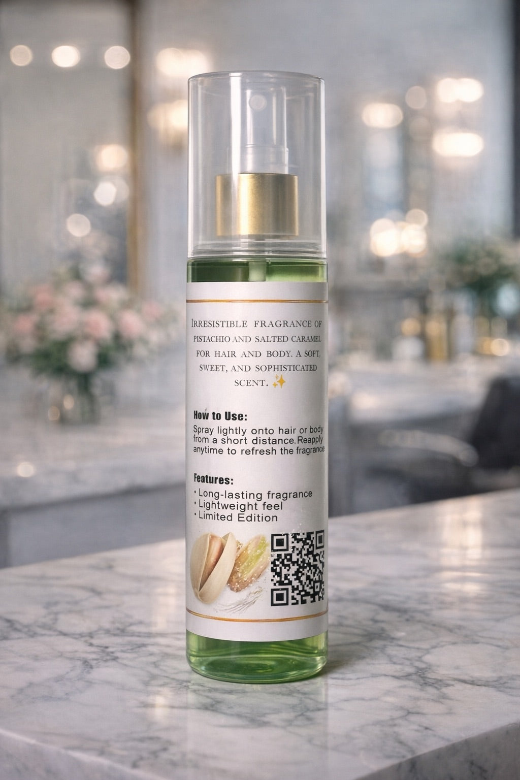 Pistachio & Salted Caramel Hair Perfume – Long-Lasting Fragrance for Silky Hair