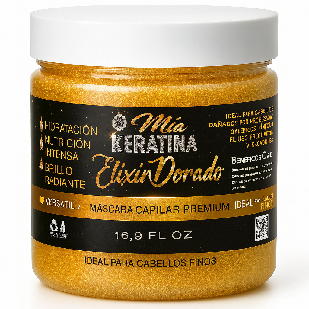 MiaKeratina Golden Elixir Intensive Repair Treatment – gold-infused luxury hair restoration oil for deep repair, shine and softness.
