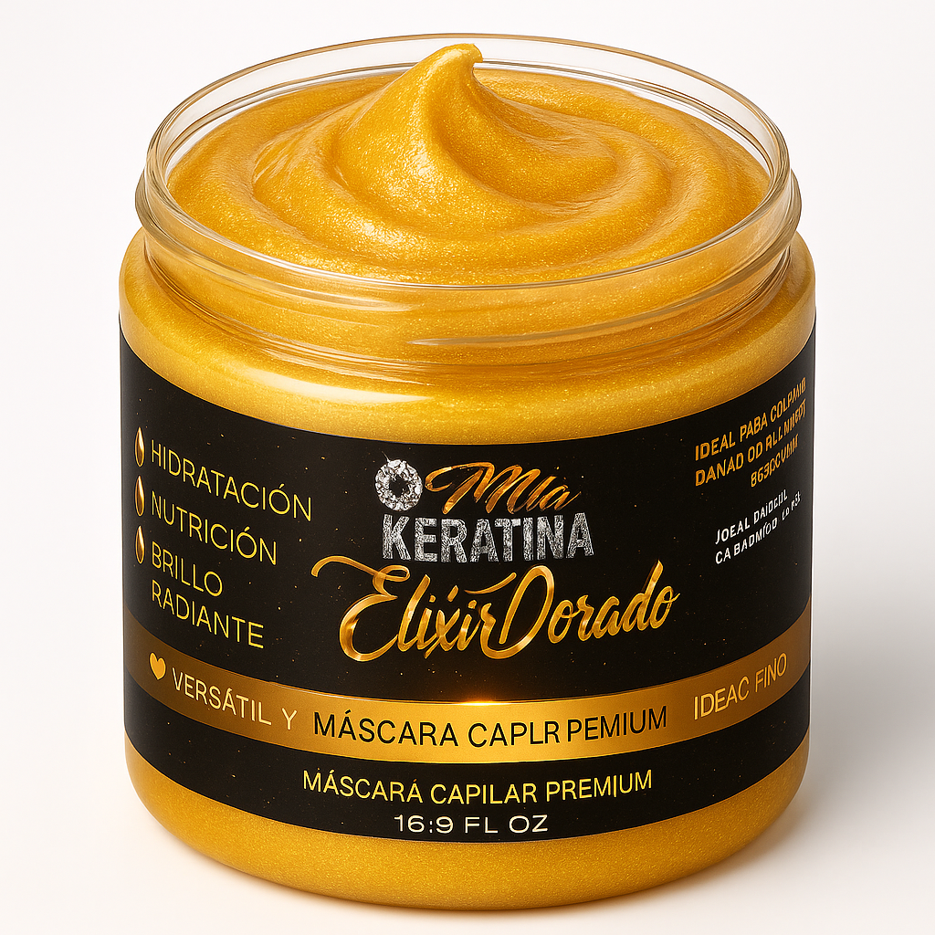 MiaKeratina Golden Elixir – luxury hair treatment bottle for severely damaged, dull or brittle hair with transformative results from first use.
